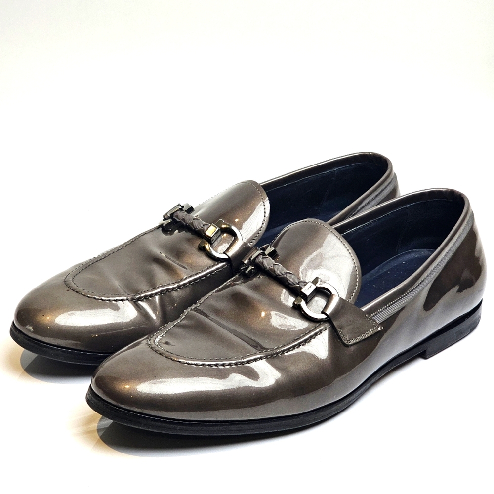 Gray Patent Leather Ferragamo Loafer Size 11 D - Rare Find